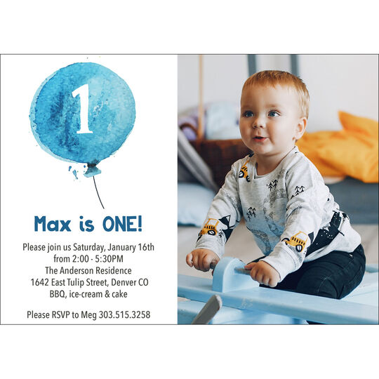 Blue Birthday Balloon Invitations